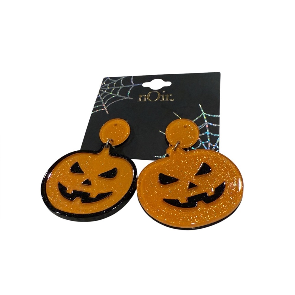 Noir Halloween Orange Sparkly Pumpkin Dangle Earrings